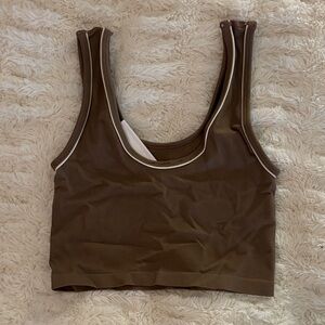 Chic Brown Crop Top with White Trim